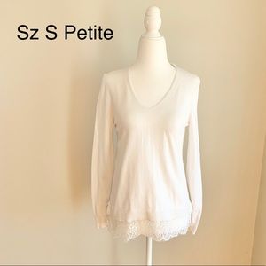 Ann Taylor White V-Neck Long Sleeve Sweater White Sz S Petite